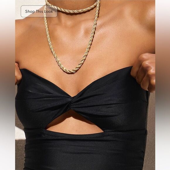 NWT J CREW Long Torso Gemma ruched bandeau cutout one-piece in black - Picture 4 of 9